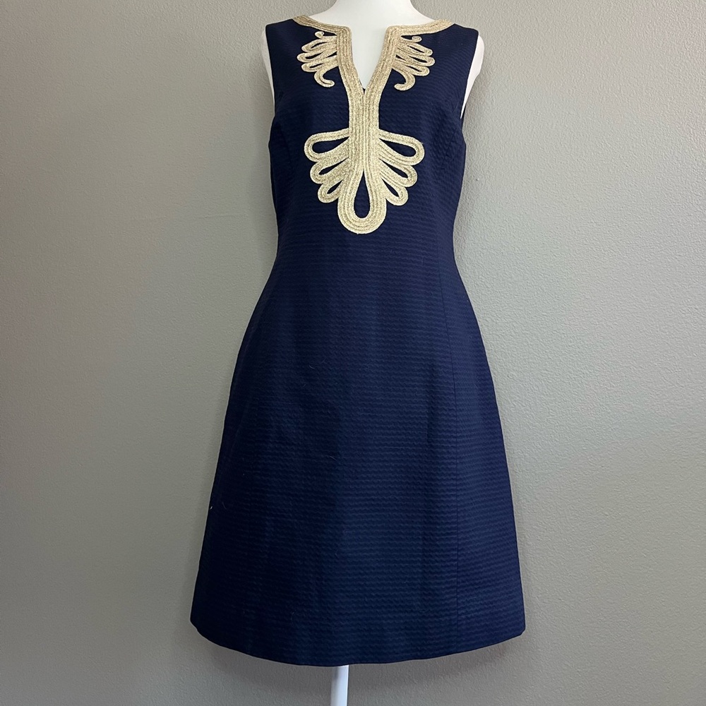 Lilly Pulitzer Navy Blue and Gold Women's Dress Mini Size 4 Never Worn